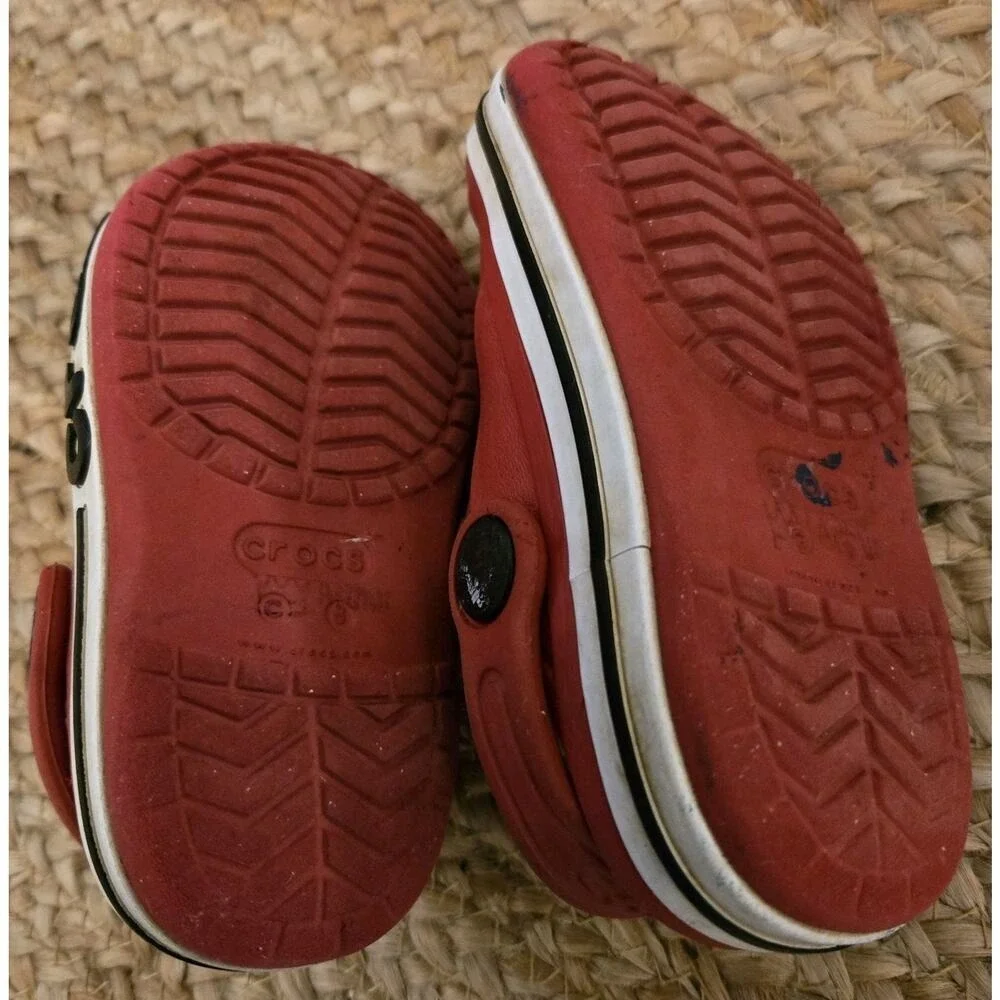 Crocs Kids Crocband Clog‎ Red White Black Sporty Slip On Sandals Size C8